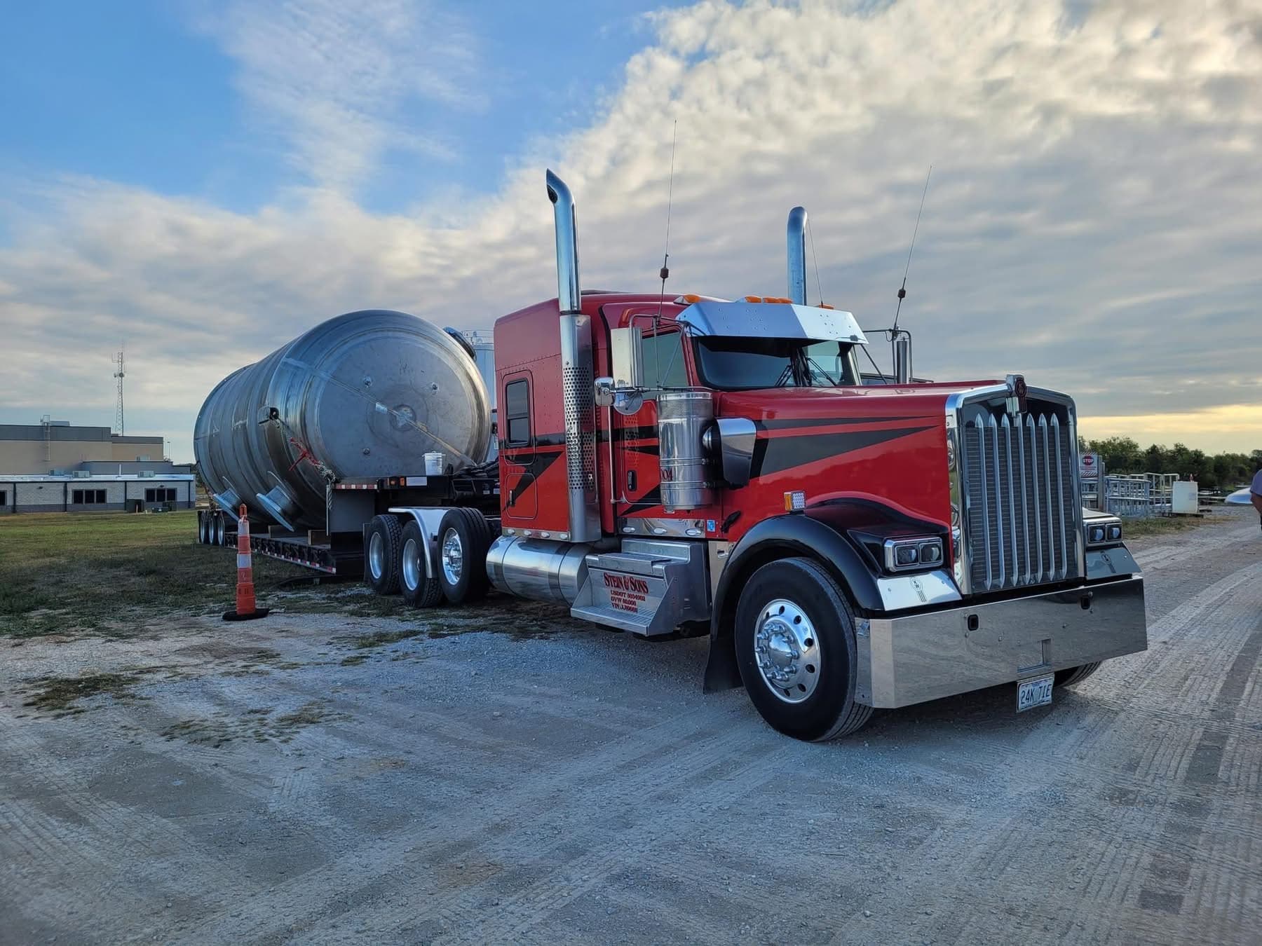 Stein & Sons branded red Kenworth with large tank load